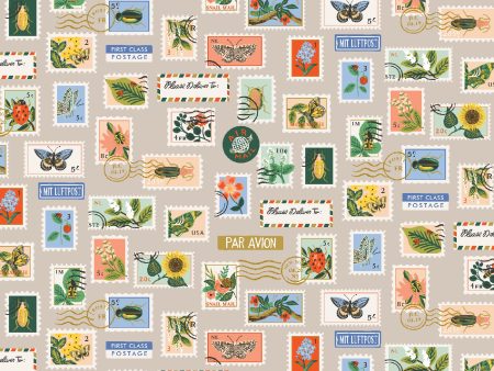 Botanical Postage Stamps in Khaki Metallic Online